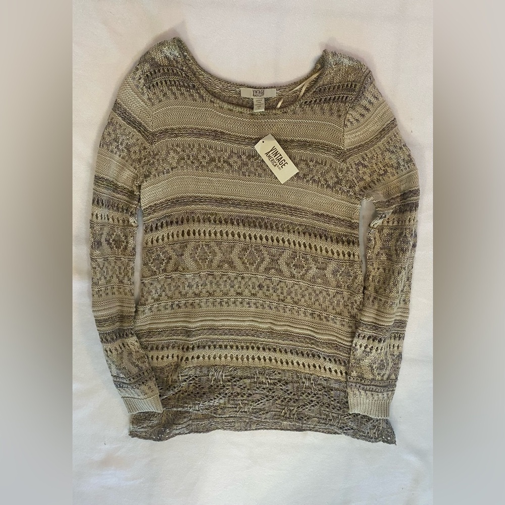 Vintage America Women's Embroidered Crocheted Tunic Sweater NWT Size Small